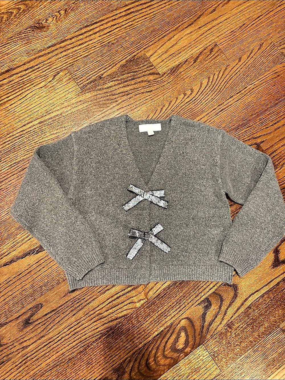 Zara Girls Knit Cardigan with Shimmering Bows Gray 11-12